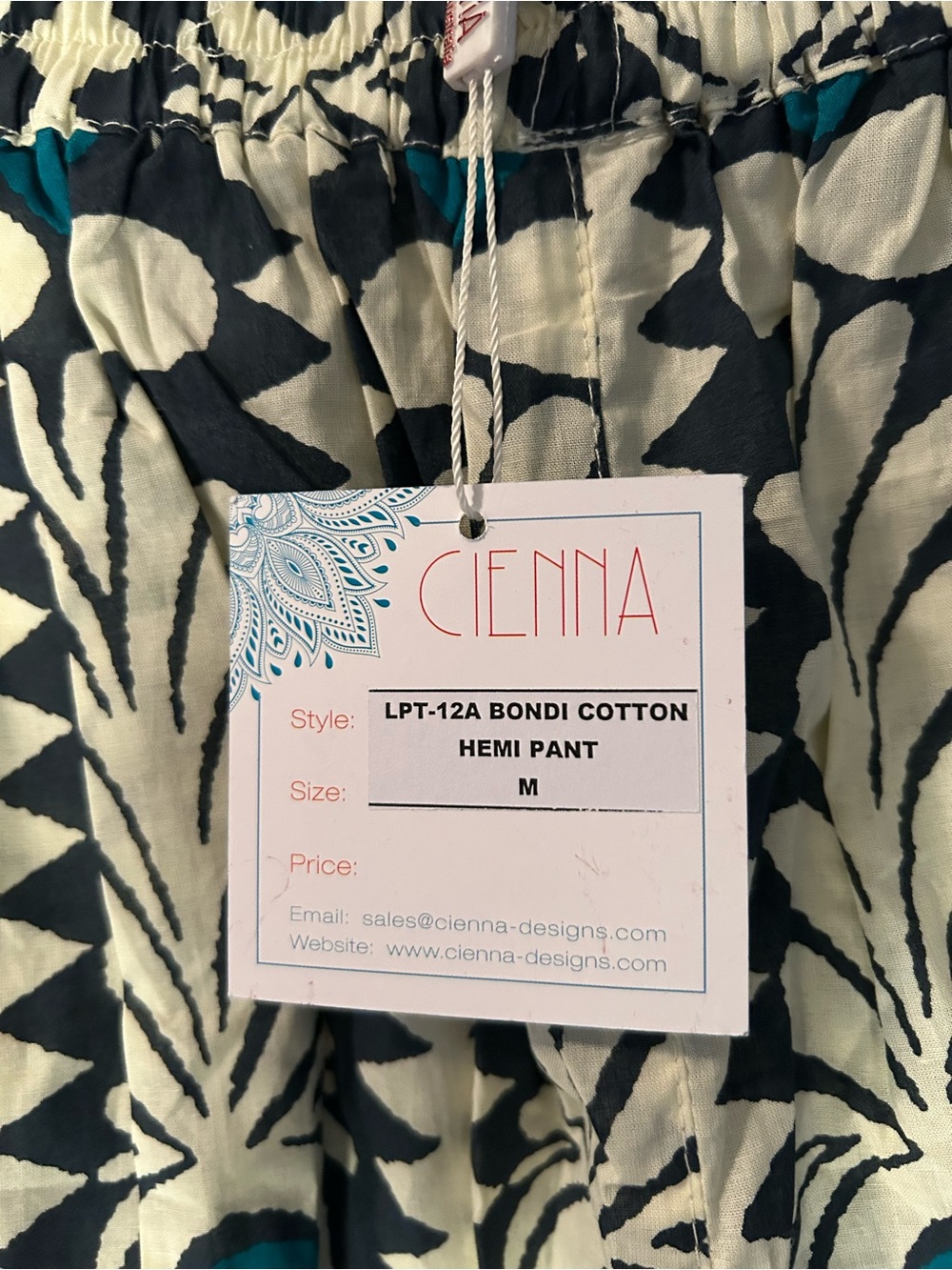 Wide Leg Printed Pants in Teal and Cream - Picture 3 of 6